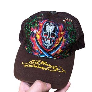 Vintage Ed Hardy By Christian Audigier Studded Skull Hat